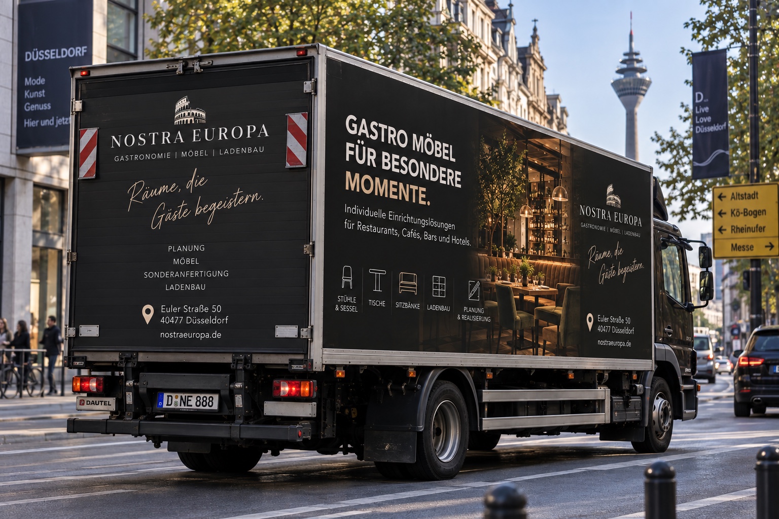 LKW mit Nostra Europa Werbung in Düsseldorf