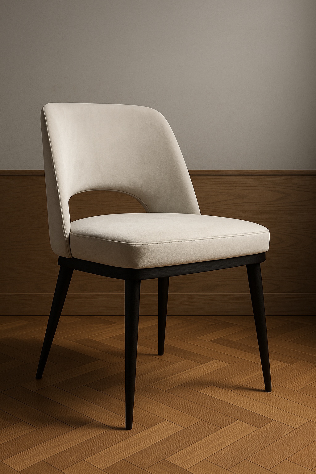 Polsterstuhl mit Rückenöffnung in Creme, gezeigte Ausführung