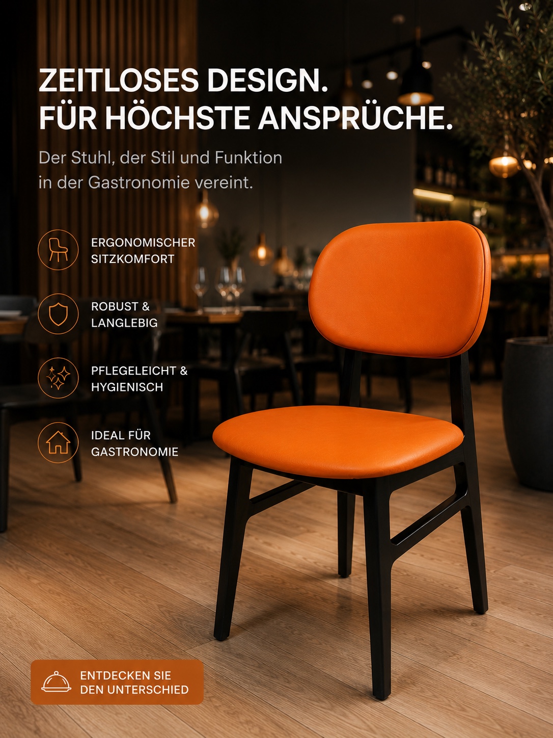 Polsterstuhl in Orange, gezeigte Ausführung